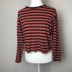 Striped Long Sleeve Crew Neck Cropped Tee